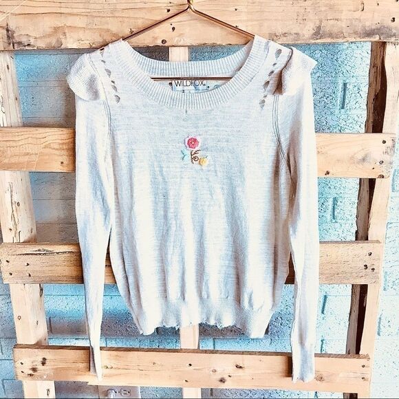 Wildfox Rare Flower Child Ruffle Cream Sweater - Picture 1 of 5